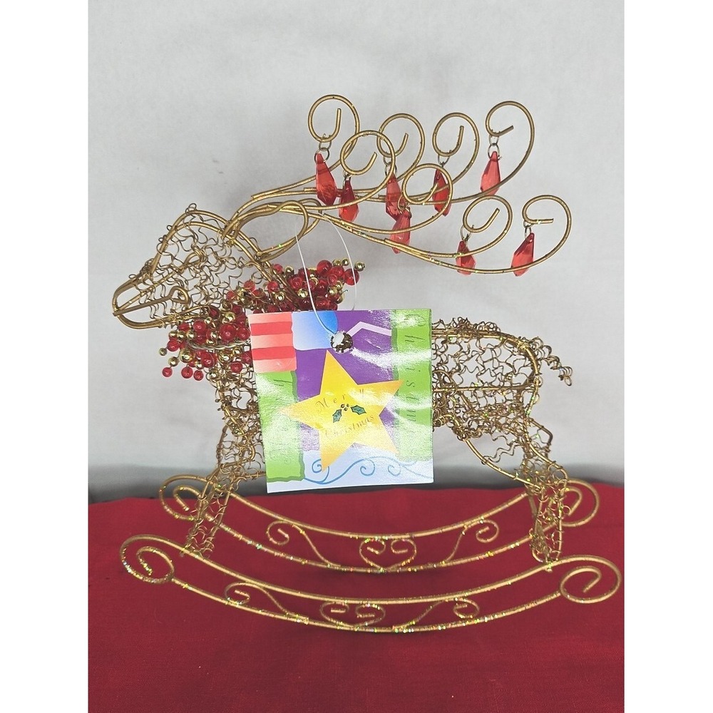 Midwestern‎ Home Gold Rocking Reindeer Jewels  Glitter Red Berry NWT'S Christmas